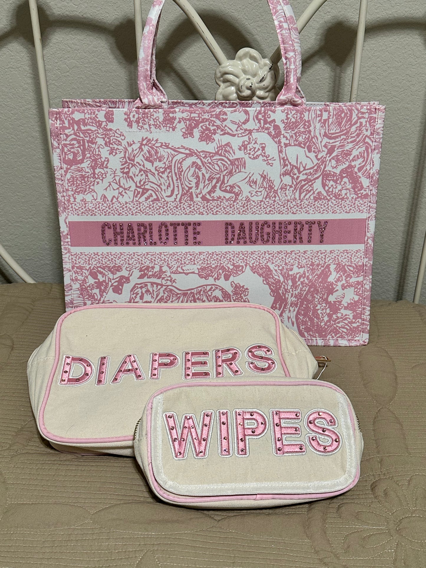 CD Inspired Tote Bag Set w/ Custom Name